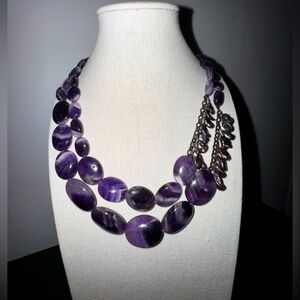 Chevron Amethyst Freshwater Pearl Sterling Silver Necklace